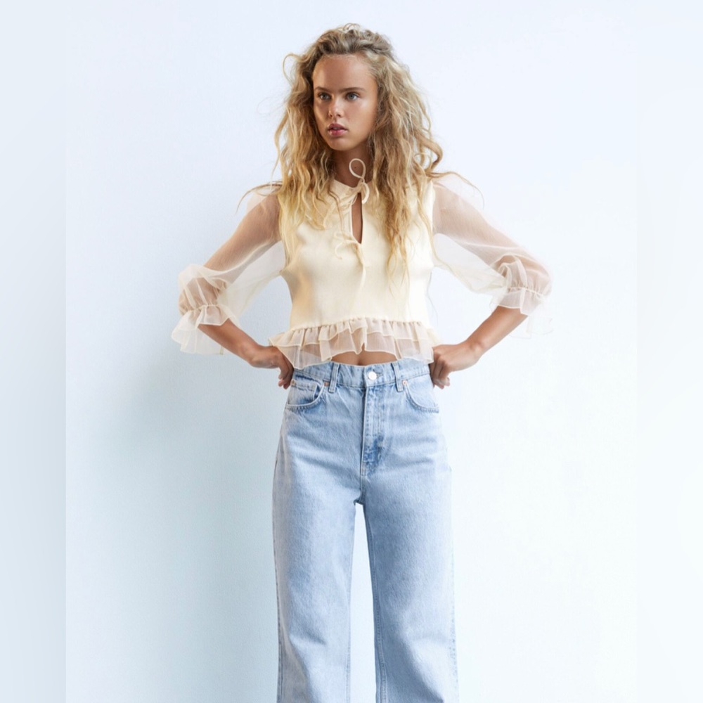 NWT Rare Zara Combination Knit and organza Top - Picture 3 of 13